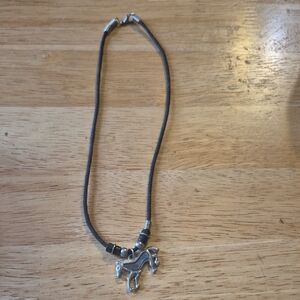 Black Cord Necklace with Silver Horse Pendant